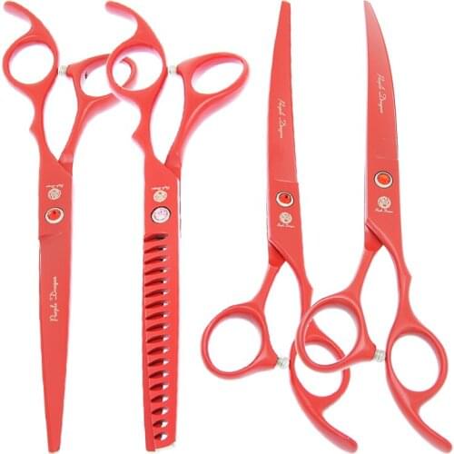 Purple Dragon 7 inch Japan 440c Pet Dog Grooming Straight Cutting Curved Scissors Fish Bone Thinning Scissor for Groomer B0030B