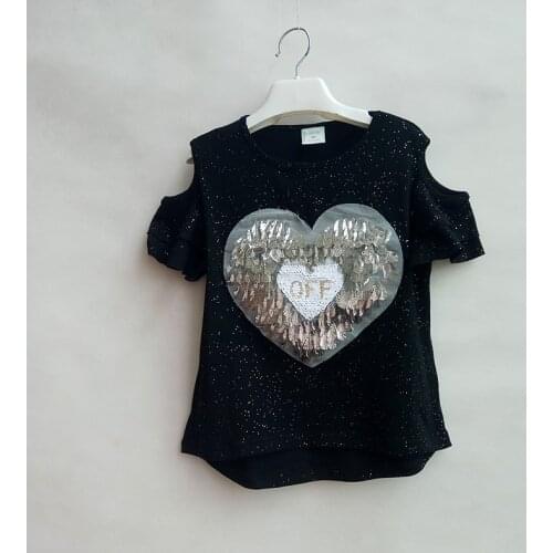 Girls Sequins Discoloration T-Shirt kids girls summer Short Sleeve t Childrens top Clothing Cotton t-shirts Short-sleeved tee