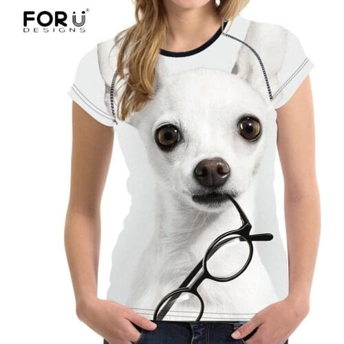 FORUDESIGNS Vogue 3D Women T Shirt Funny Dog Chihuahua Print Teenage Girls Short Sleeve Top Tee Clothes Fitness O Neck T-shirts