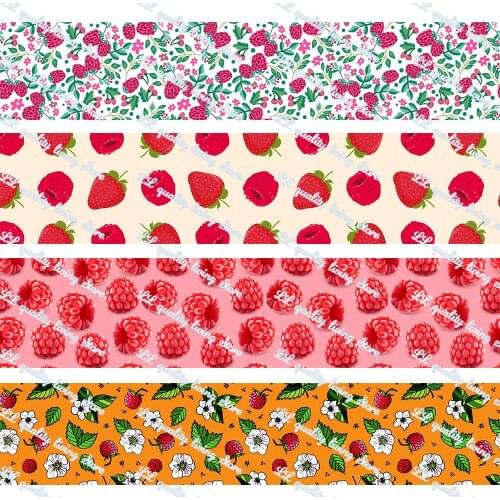 16-75mm Cartoon Raspberry Printed Grosgrain Ribbon/16mm Printed Elastic Foe Ribbons DIY Hair Bows Sewing Webbing 50 Yards