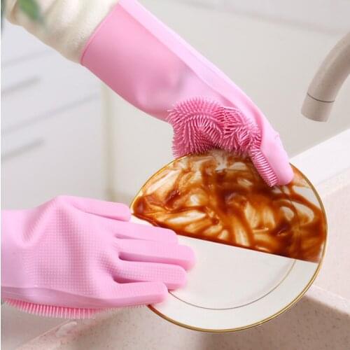 Kitchen Silicone Cleaning Gloves Magic Silicone Dish Washing Gloves For Household Silicone Scrubber Rubber Dishwashing Gloves