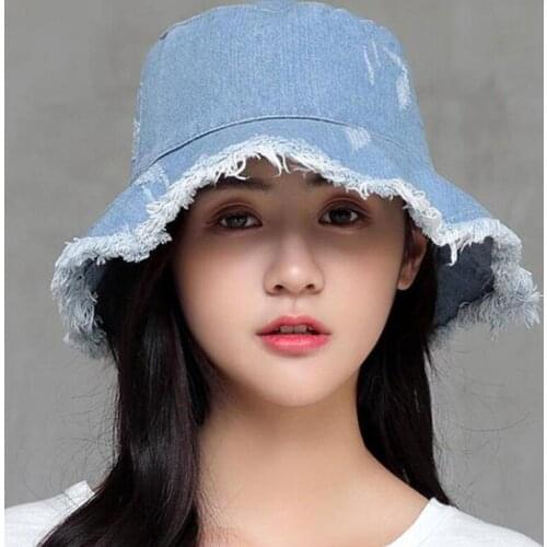 2020 Summer Denim Wide Brim Foldable Sun Hat Men Women Tassel Floppy Cap Anti-UV Beach Bucket Hats Female Hiking Cap