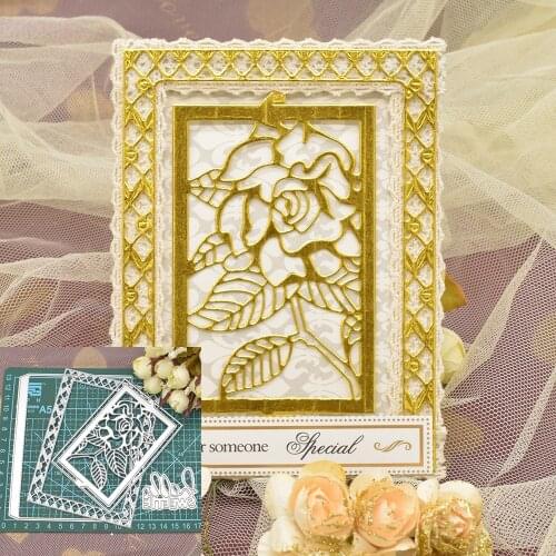 Rose Flowers Background Frame Dies Metal Cutting Dies for Scrapbooking Album Paper Card Making Embossing Die Cutting