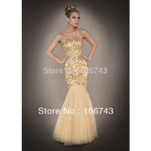 Sweetheart floor length 2018 new design hot sale Sexy bridal gold gown Mermaid Beads Custom prom mother of the bride dresses