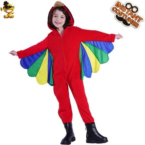 Girls Cute Parrot Costume with Colorful Wings Christmas Party Sets Carnival Cosplay Animal Parrot Jumpsuit for Childrens Gift