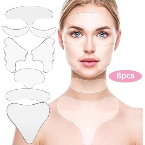 8pcs Reusable Silicone Wrinkle Removal Mask Face Forehead Neck Eye Sticker Pad Anti Wrinkle Aging Skin Lifting Care Patch