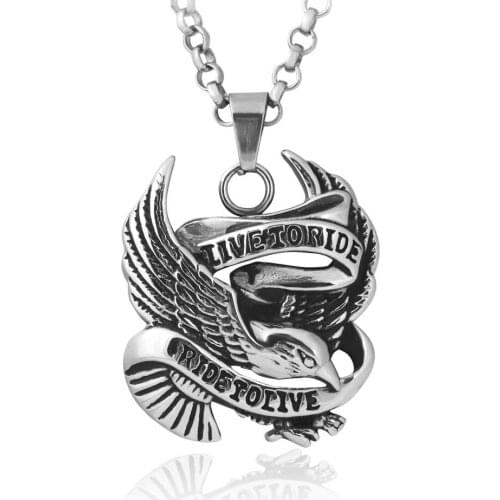 Mens Gold Color Punk Biker Eagle Pendants Necklace"Live to Ride,Ride to Live" Stainless Steel Animal Necklace Jewelry,23"chain