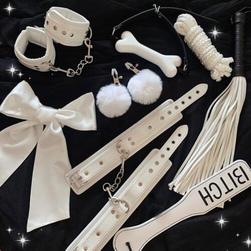 8 pcs White Bondage Set SM Sexy Toys For Couple High Quality Synthetic Leather Exotic Accessories BDSM New sex toys for women
