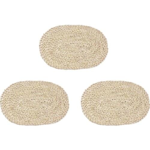 Nature Placemats Rope Placemats Table Mats,3 Pcs Oval Heat Insulation Non-Slip Corn Woven Placemat for Home,Office,Etc
