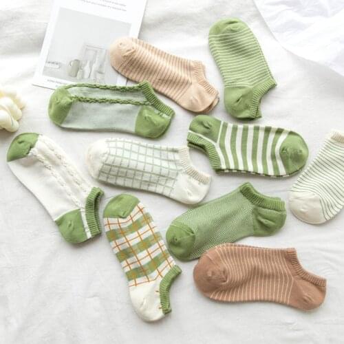 Women Socks Summer Color Cotton Ankle Socks Female Striped Casual Breathable Vintage Style Green Short Socks Girls High Quality