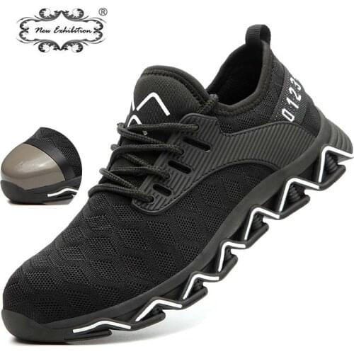 New exhibition Safety shoes CE Approved Men Fashion Light Steel Toe Anti Smashiong Work Boots Mens Outdoor Safety Sneaker 36-47