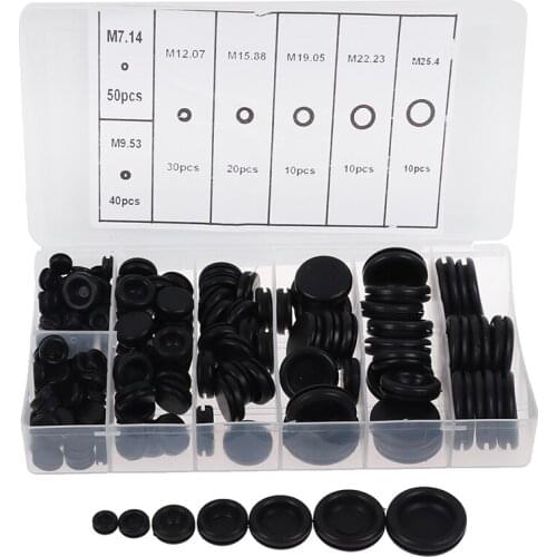 170pcs/set New Closed Seal Ring Grommets Car Electrical Wiring Cable Gasket Kit Rubber Grommet Hole Plug Set 7 common sizes