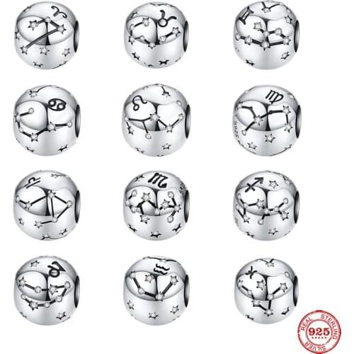 New Fine Bead 925 Silver Accessories Twelve Constellations Fit Pandora Original Bracelet Charms Beads For Women DIY Jewelry