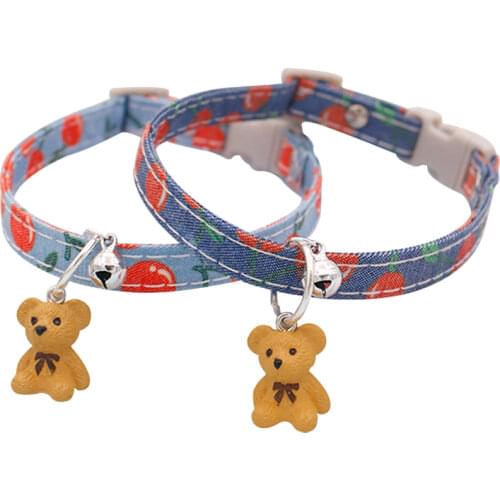 New Pet Collar with Accessories Cat Stereo Bear Bell Cherry Print Cat Necklace Small and Medium Dog Collar General Pet Products