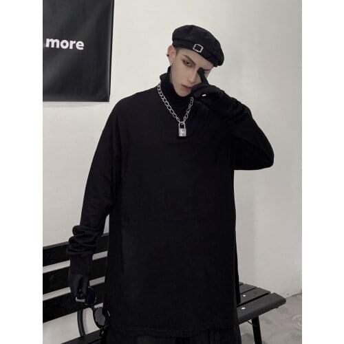 Autumn and winter tide brand loose white long-sleeved T-shirt male ins Korean version of the half-high collar casual wil