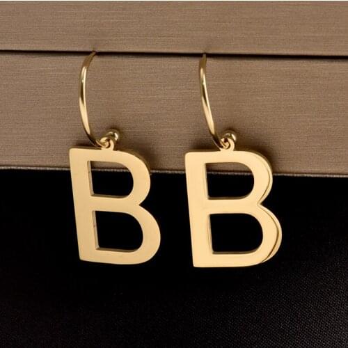 316L stainless steel letter B pendant Minority design of new Japanese and Korean web celebrity high sense temperament earrings