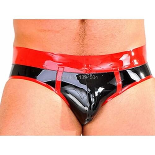 Hot sexy Latex male red spliced lingerie Cycling Shorts Tight Underwear cekc men Pants costumes fetish lenceria zentai uniform