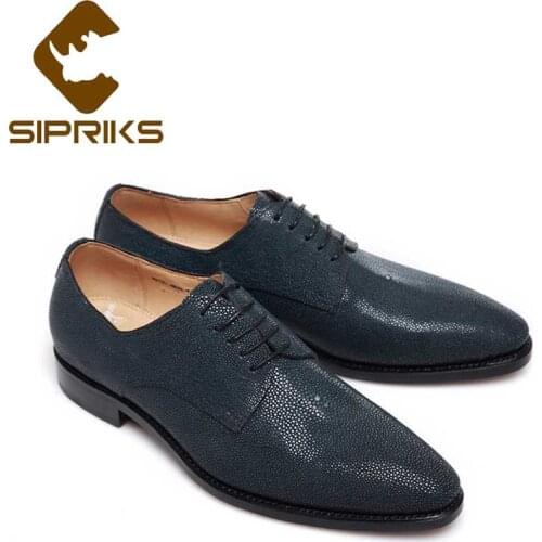 Sipriks Imported Black Stingray Skin Dress Shoes MenS Formal Tuxedo Shoes Lacing Oxfords Boss Gents Suits Office Safety Shoes