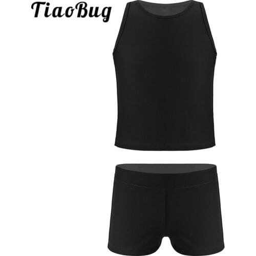 TiaoBug Kids Girls Solid Color Sports Suit Yoga Running Fitness Tank Top with Gymnastics Shorts Sets Children Ballet Dance Wear