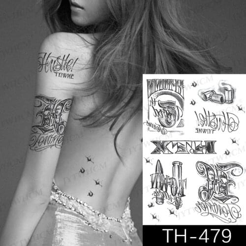 Tattoo Sticker Waterproof Temporary Tattoo Black English Letter Sketch Hip Hop Fake Tattoo Flash Body Painting One Cool Tattoo