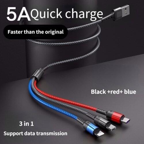 USB Cable Super Charge 3 in 1 for iPhone12 /11 Pro/ Max / Micro Oppo / vivo /Type C Cable for Huawei / Xiaomi / Honor /Samsung
