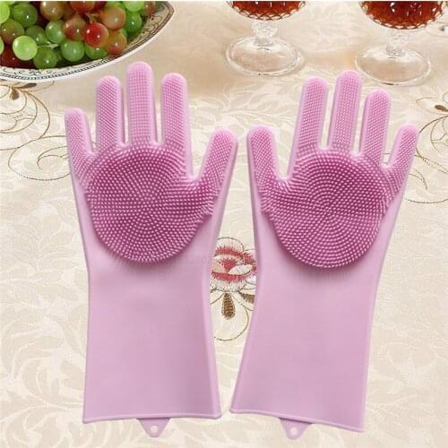 Magic Silicone Dish Washing Guantes Latex Garden Rubber Gloves Kitchen Accessories Dishwashing Household Cleaning Brush