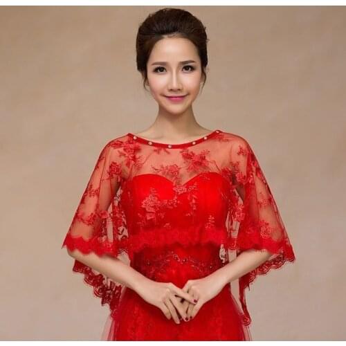 Top Quality Red Bridal Lace Bridal Wraps / Shawls / Jackets / Cappa / Cape / Shawl for Bride2018