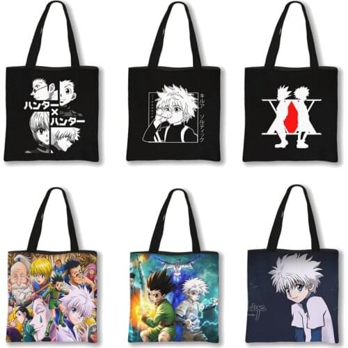 Japanese Anime hunter x hunter Shopping Bag Eco Manga Tote Harajuku Shopper Bag Women Canvas Shoulder Bag Killua Zoldyck Hisoka