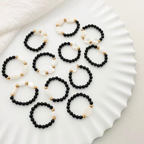 Fun Geometric Shells Rings Charm Obsidian Natural Stone Finger Rings Fashion Flower Star Heart-shaped Jewelry for Women Girls