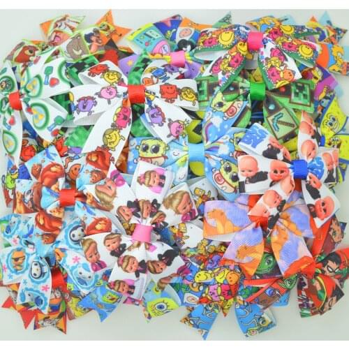 SUPWRF 1 PCS 3.1" Inch Cartoon Bows Clips Girls hair bow Headware Kids Hair Accessories Printed grosgrain Ribbon T0929