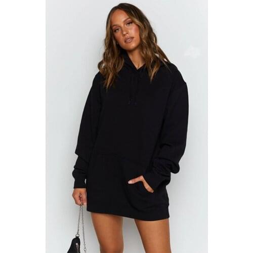 Womens sweatshirt Autumn and winter womens hooded mid-length thin section loose long sleeves loose all-match Dresses