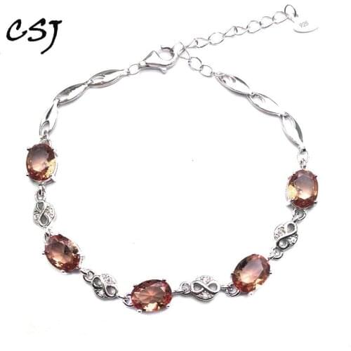 CSJ Elegant Zultanite Bracelet Sterling 925 Silver Oval6*8mm Created Gemstone Color Chance Fine Jewelry Women Wedding Party Gift