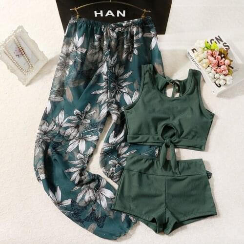 Women High Waist Bikini Set Swimwear with Printed Pants Bandage Bathing Suit Beachwear Sexy Biquinis Swimsuit Swimming Suits