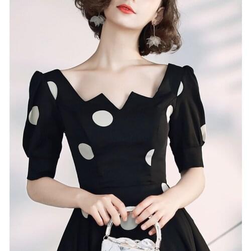 White black spot sweat knee length short lady girl women princess bridesmaid banquet party dress daily wear gown free ship