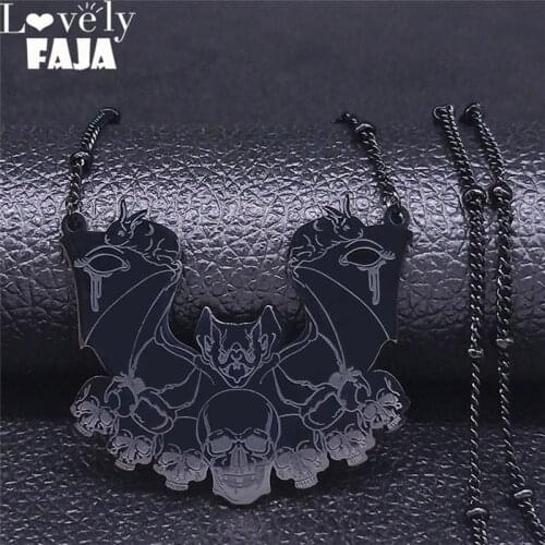 2021 Fashion Gothic Vampire Bat Skull Stainless Steel Necklaces Women Black Color Chain Necklace Jewelry bijoux femme N4222S03