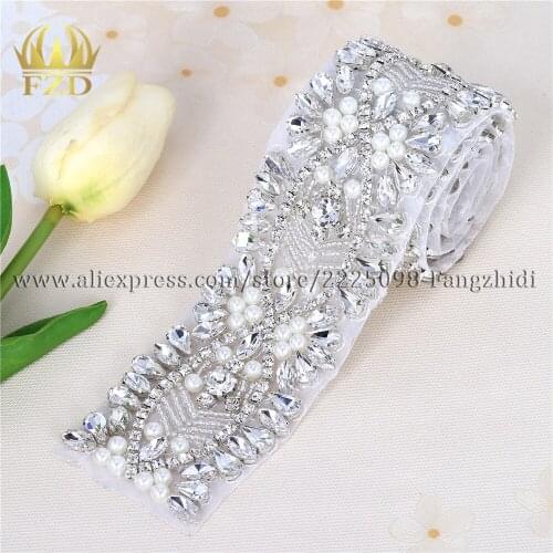 1 Yard Wedding Rhinestones Applique Crystal Hot Fix Clear Rhinestones Designs for Bridal Sash or DIY Wristbands and Clothes