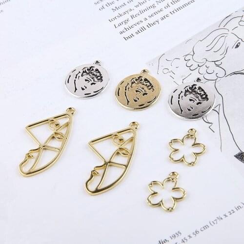 10pcs Diy Handmade Jewelry Base Resin Retro Hepburn Avatar Round Abstract Art Face Small Flowerpendant Earring Material Pendant