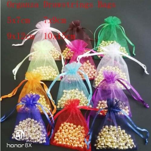 100pcs/lot Clear Organza Bags 5x7 7x9 9x12 10x15 cm Jewelry Gift Drawstring Packing Bags Christmas Wedding Birthday Gift Bags