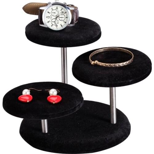 3 Layers Round Acrylic Jewelry Display Stand Necklace Earring Ring Show Rack