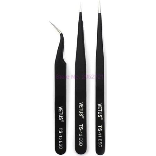 500pcs VETUS 100% Brand Anti static ESD Tweezers stainless steel Eyelash Make Up Nipper Crafts Makeup Tools