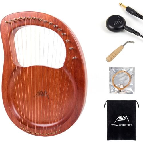 AKLOT Lyre Harp 16 String Solid Mahogany Wood with Pickup Tuning Hammer Carry Bag String Instrument Christmas Gift