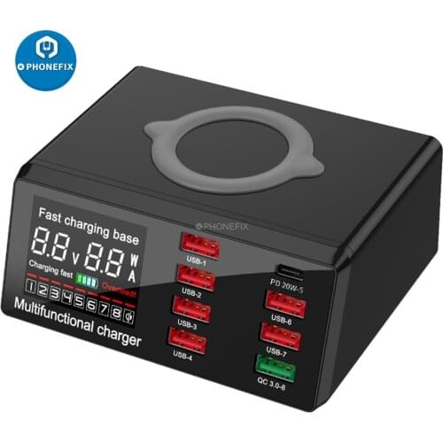 100W 8 Port USB Fast Charging Station USB HUB Charger Quick Charge 3.0 Adapter EU UK US Plug Fast Charging Wireless Dock Station