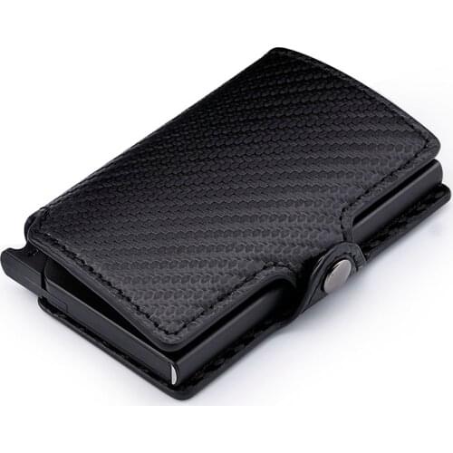 Casekey Luxury Carbon Fiber Mini Pop Up Rfid Wallet for Men Slim Leather Business ID Credit Card Pocket Holder Wallet