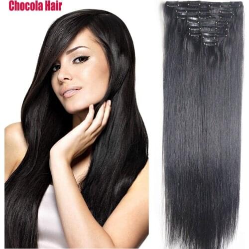 Chocola Full Head 16"-28" Brazilian Machine Made Remy Hair 8pcs Set 140g Clip In Human Hair Extensions Natural Straight