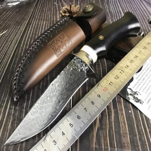 Hot Sale Handmade forged VG10 Damascus Steel hunting knife fixed Blade knife ebony handle Straight knife