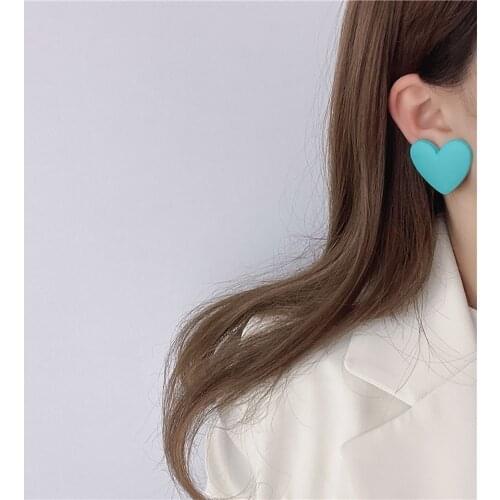 Korean Simple Solid Color Love Heart Shape Stud Earrings for Women Big Lovely Ear Studs Party Girl Gift Jewelry Accessories