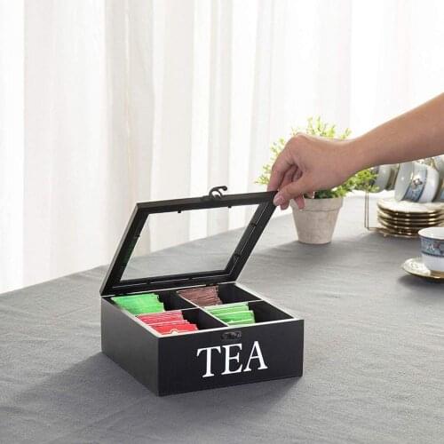 Natural Wooden Tea Box Tea Bag 6 Compartment Design Storage Holder Organizer Simple And Beautiful Box For Kitchen Cabinets