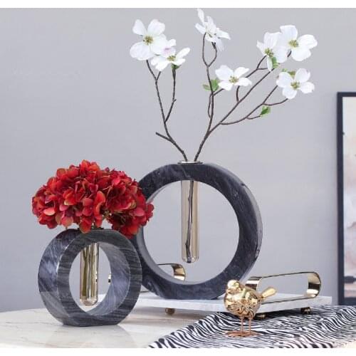 Nordic White Black Marble Round Center Test Tube Flower Countertop Vase Office Desktop Creative Room Home Soft Decor Accessories