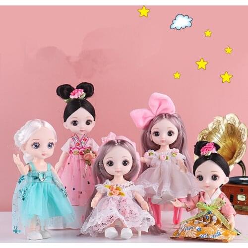 Blue Brown Eyes 16cm Dolls 13 Movable Jointed BJD Dolls Toys with Box Mini Lovely Doll Dress Up Play House Toy for Girls Gift