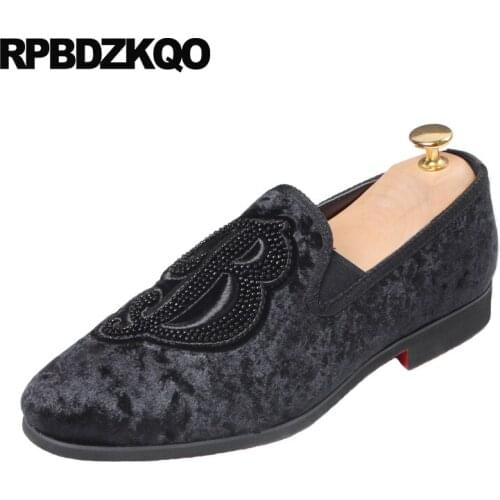 Loafers Black Prom Embroidery Party Smoking Slippers Designer Casual Shoes Velvet Elevator European Men British Style Rhinestone